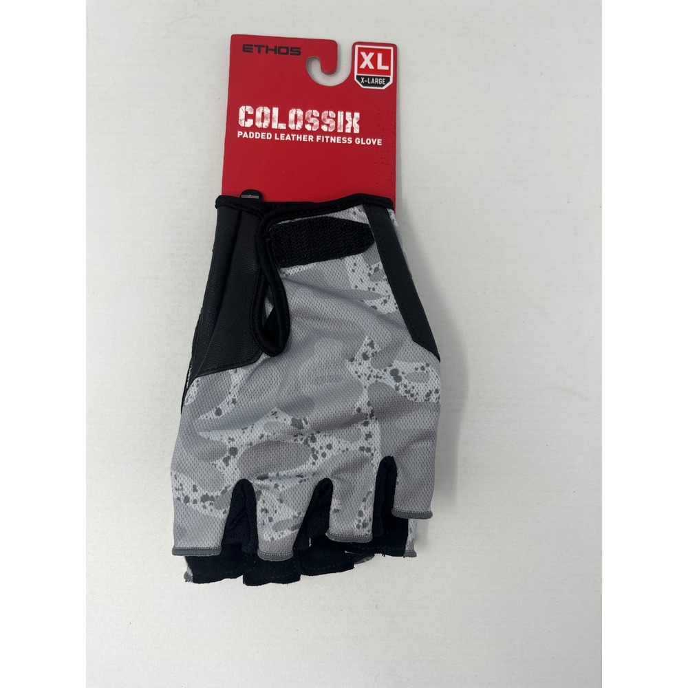 Ethos Colossix Padded Leather Fitness Gloves Mens XL Grey Camo Weightlifting